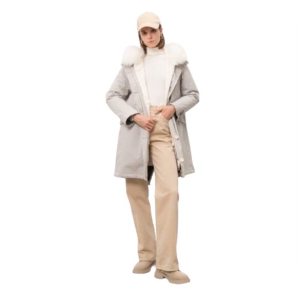 Yves Salomon YS Army Parka Coat Womens 42 XL Gray Fur Lined Waterproof Jacket - Picture 2 of 15